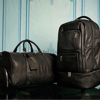 Zwarte leren XL Signature tas set (XL Signature rugzak en duffeltas)