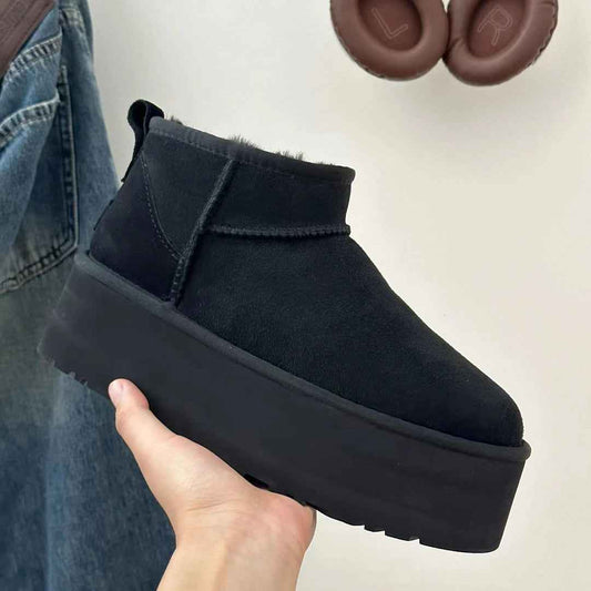 Black Ankle Boots | Cozy Platform Booties with Plush Fur Lining 0