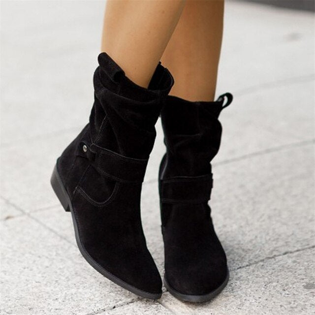 Black Ankle Boots for Women | Faux Leather Low Heel with Side Accents 1