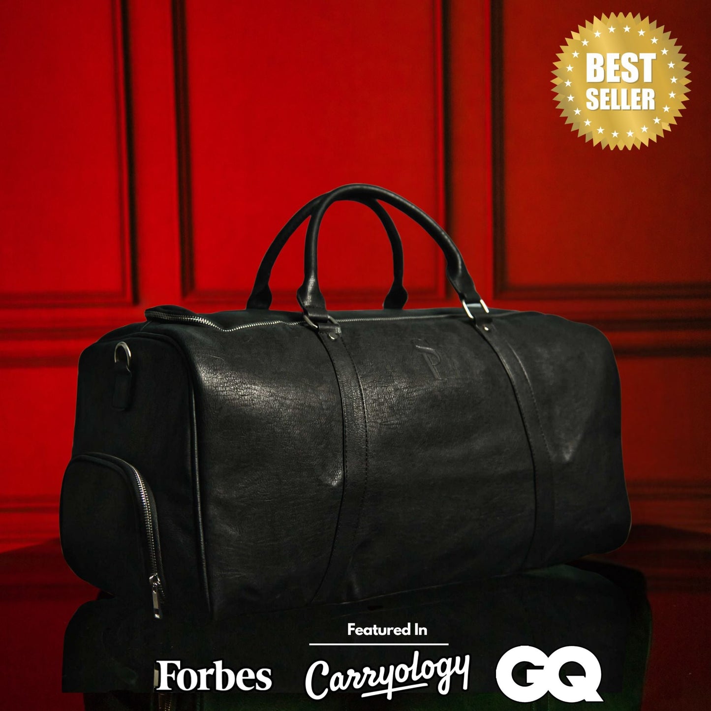 Zwarte leren XL Signature tas set (XL Signature rugzak en duffeltas)