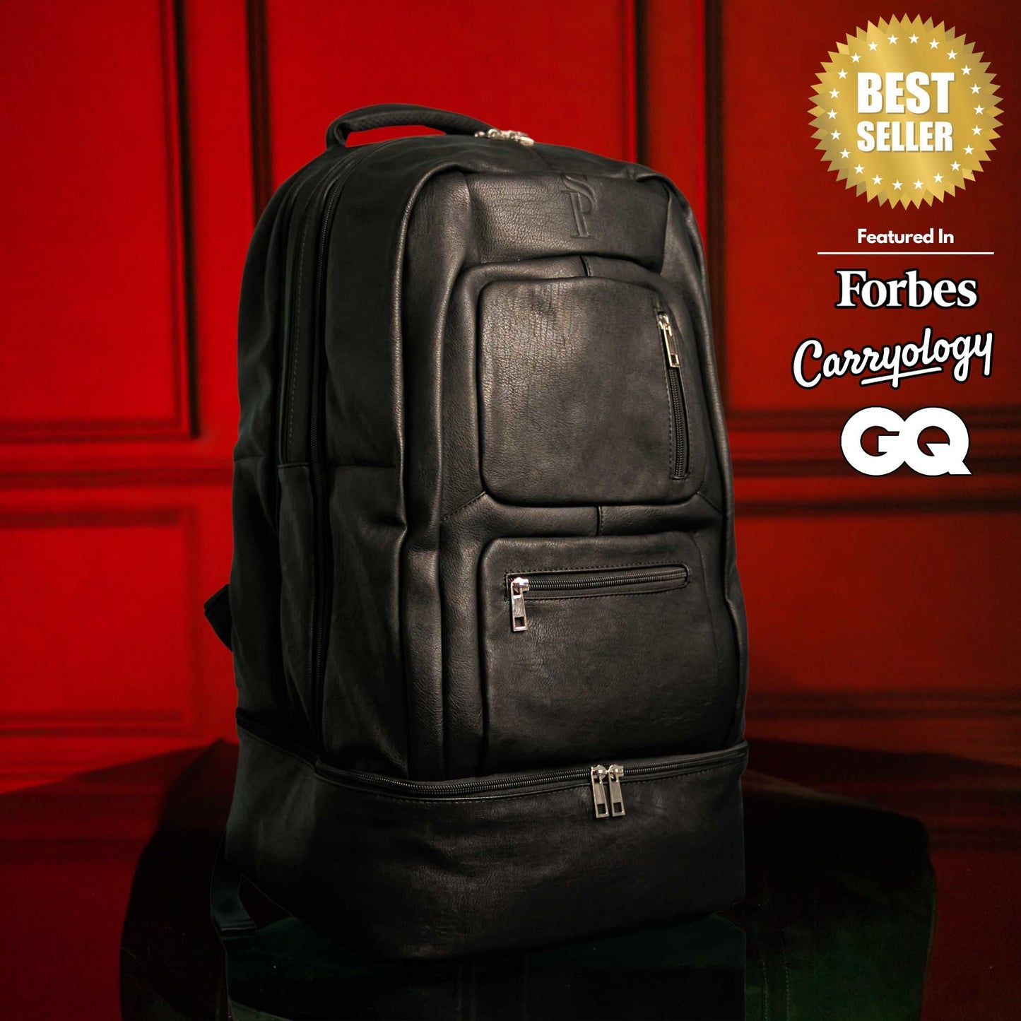 Zwarte leren XL Signature tas set (XL Signature rugzak en duffeltas)