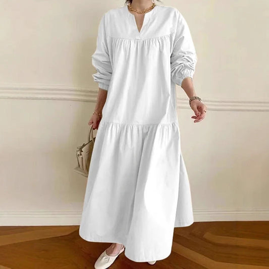 Breezy Summer Dress | Women's Oversized Maxi Dress with Puff Sleeves & V-Neck 0