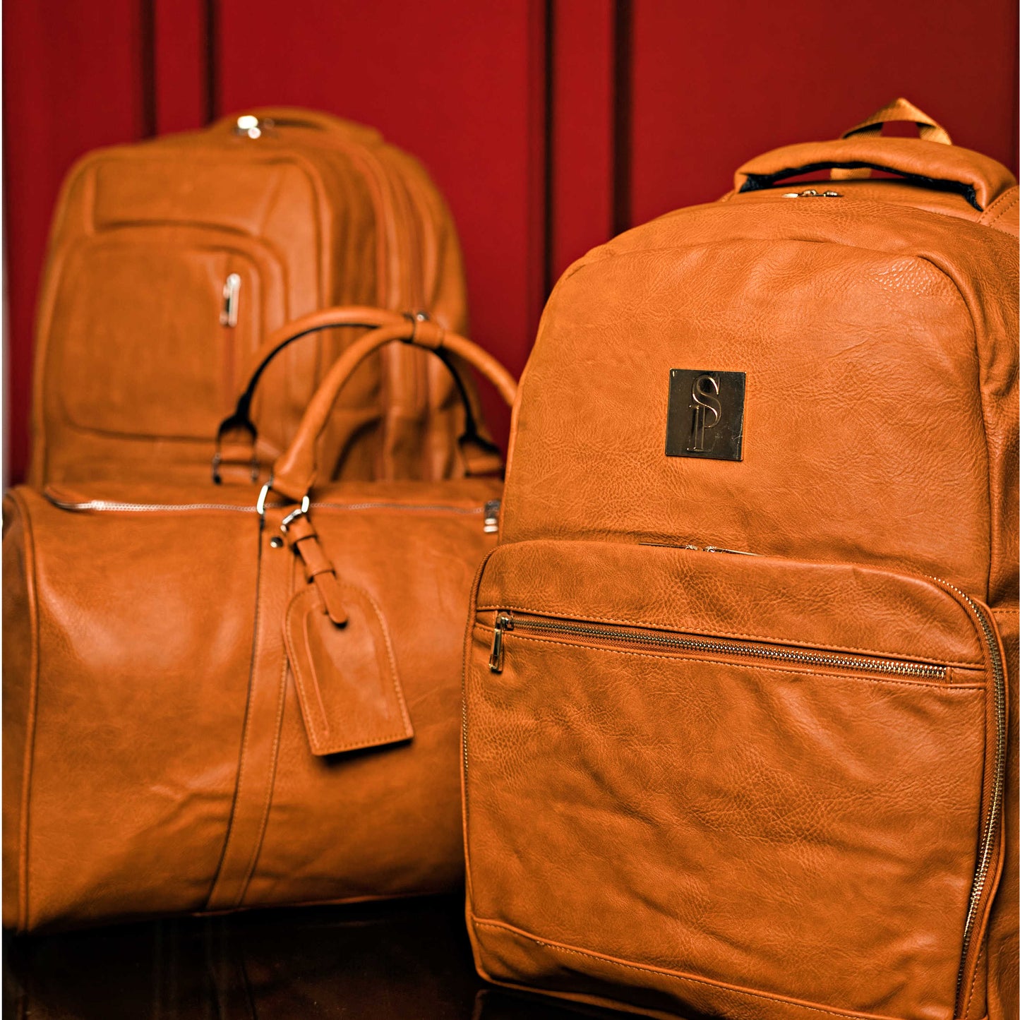 Ensemble de 3 sacs en cuir vieilli marron