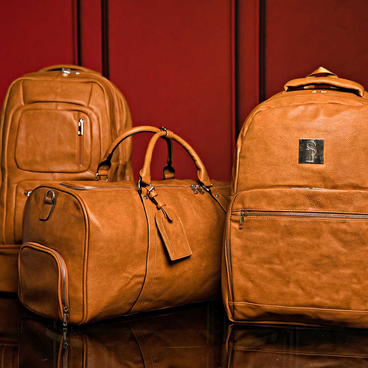 Ensemble de 3 sacs en cuir vieilli marron