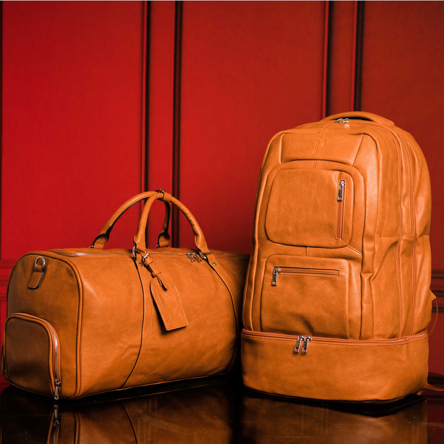 Ensemble de 3 sacs en cuir vieilli marron