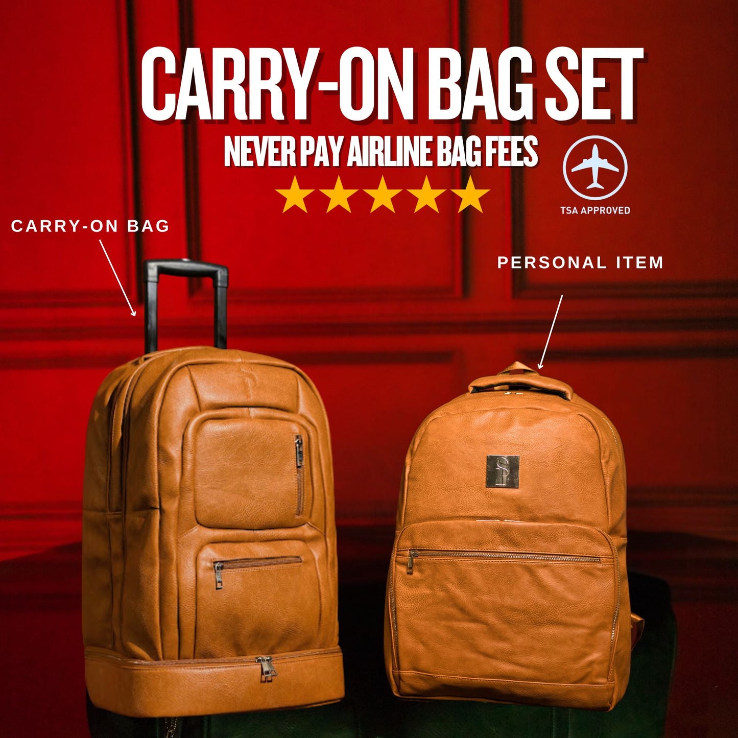 Ensemble de bagages cabine à roulettes en cuir marron