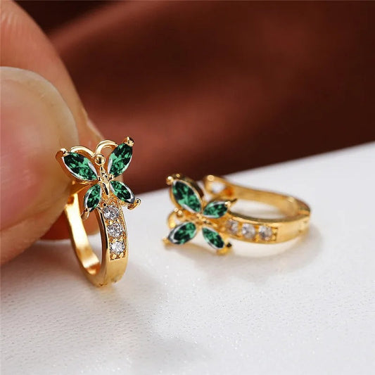 Butterfly Charm Hoops | 14k Gold-Plated with Dazzling Stones 0
