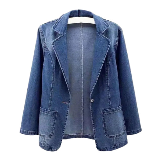Casual Denim Blazer | Lightweight Tailored Design for Women 0