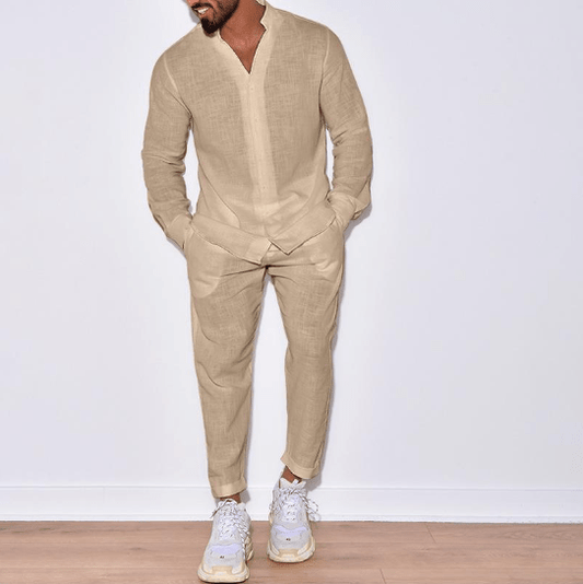 Casual Men's Shirt and Pants Set | Lightweight Breathable Fabric for Relaxed Fit 0