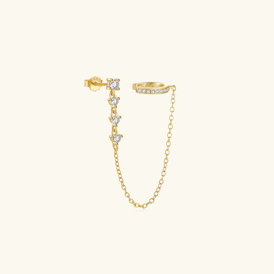 Chain Cuff Earrings | Diamond-Studded Tassels in S925 Sterling Silver 0