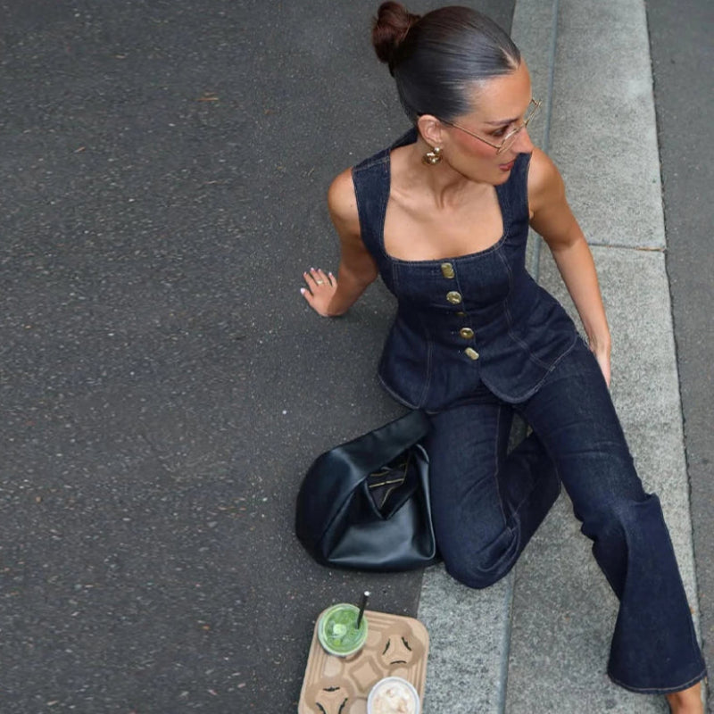 Chic Dark Wash Denim Set 2