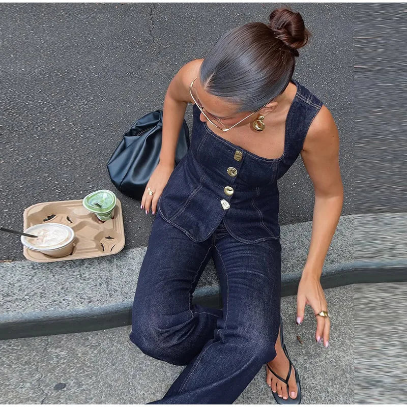 Chic Dark Wash Denim Set 3