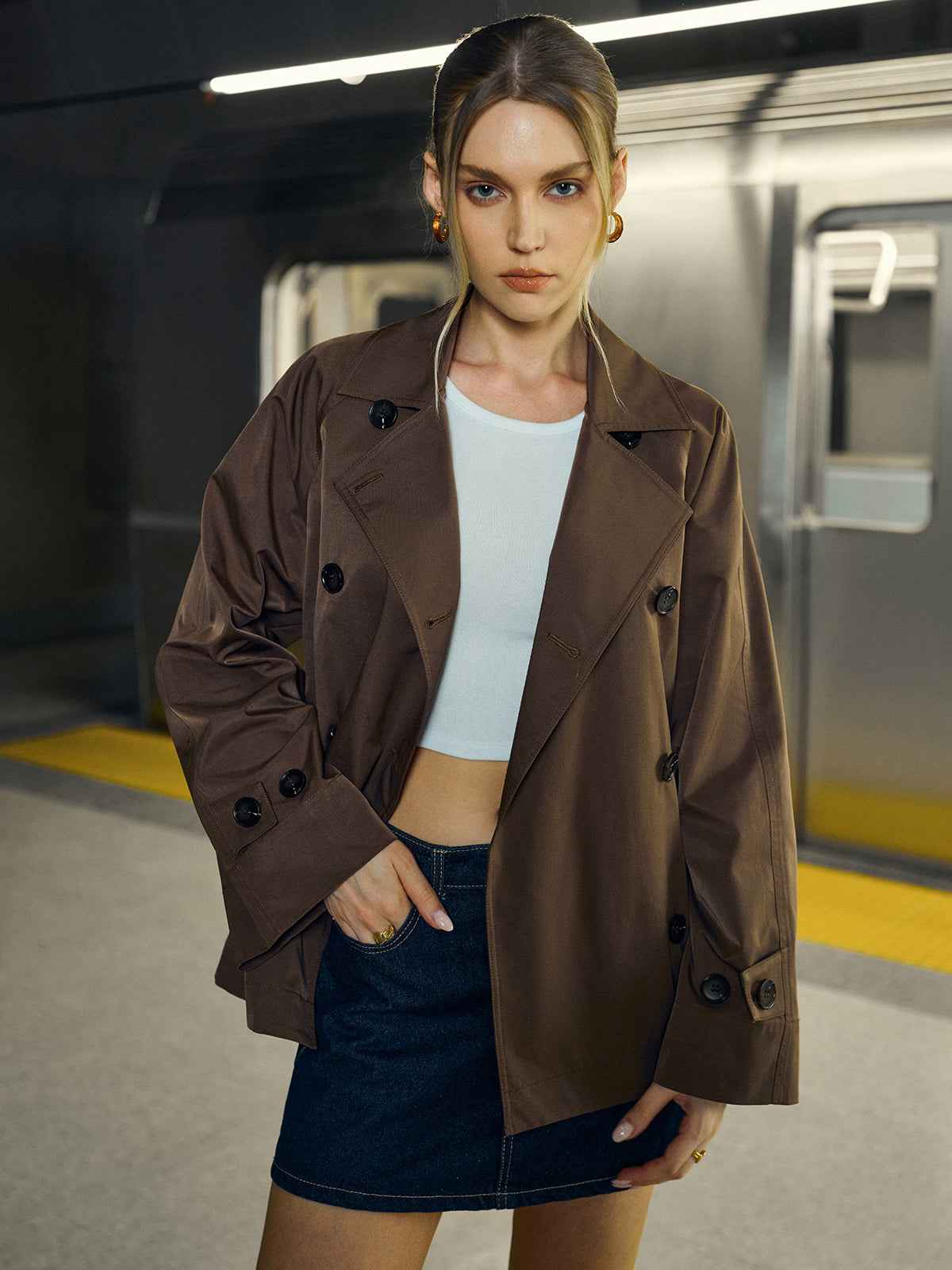 Classic Double-Breasted Trench Coat | Woven Fabric with Belted Design 1