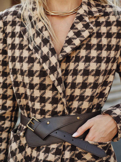 Classic Houndstooth Blazer | Belted Design with Long Sleeves 3