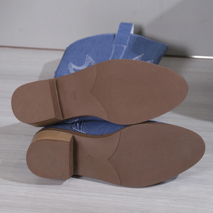 Cowboy Boots for Women | Stylish Blue Denim with Block Heel Comfort 2