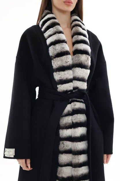 Genuine French Orylag Fur Italian Cashmere Wool Coat