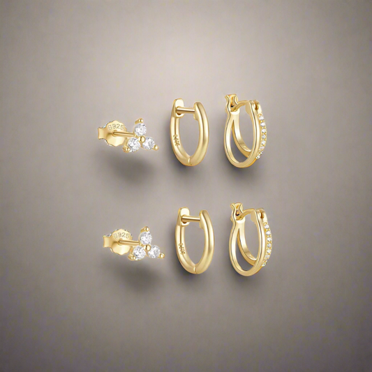 Dainty Earring Set | 6 Pairs of Sparkling Double Hoops 0