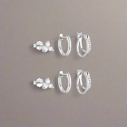 Dainty Earring Set | 6 Pairs of Sparkling Double Hoops 4