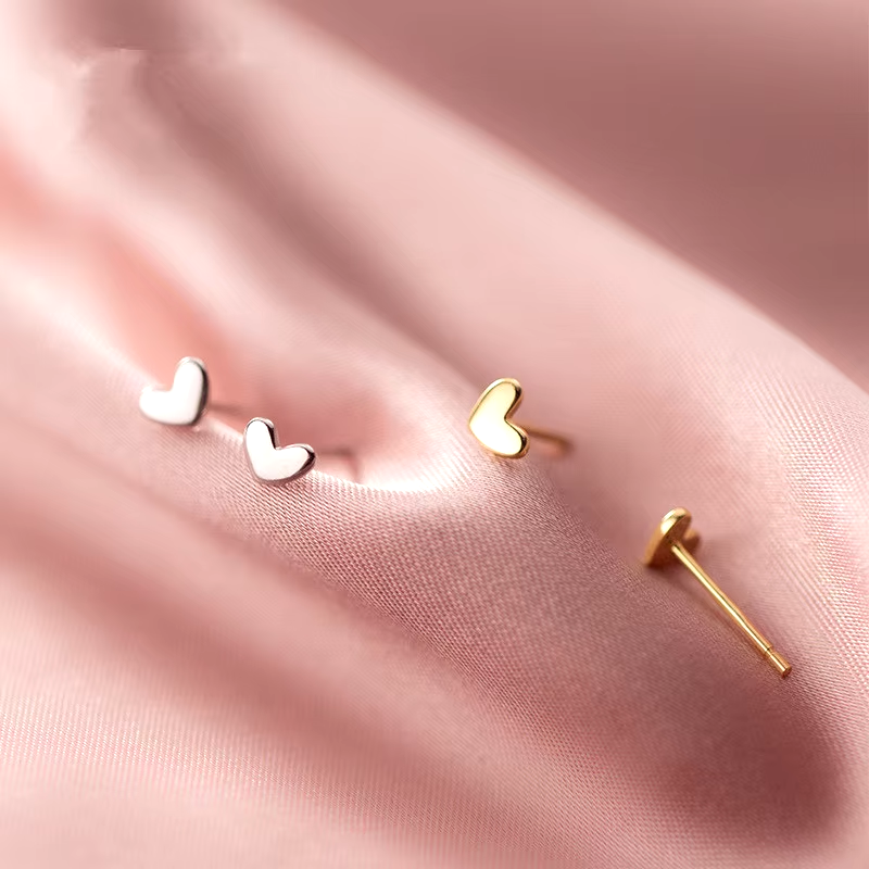 Dainty Heart Stud Earrings | S925 Silver with 18k Gold Finish, Hypoallergenic 3