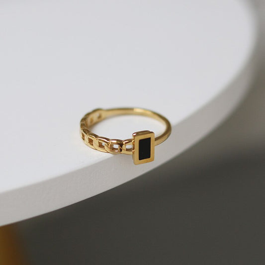 Dainty Onyx Ring | Hypoallergenic 18K Stainless Steel, Tarnish Resistant 0