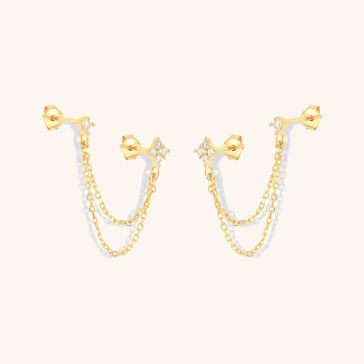 Diamond Chain Stud Earrings | Hypoallergenic Gold Plated S925 Silver 0