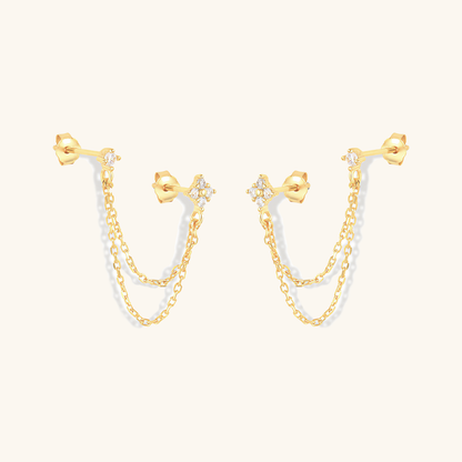 Diamond Chain Stud Earrings | Hypoallergenic Gold Plated S925 Silver 0