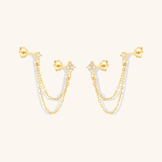 Diamond Chain Stud Earrings | Hypoallergenic Gold Plated S925 Silver 0
