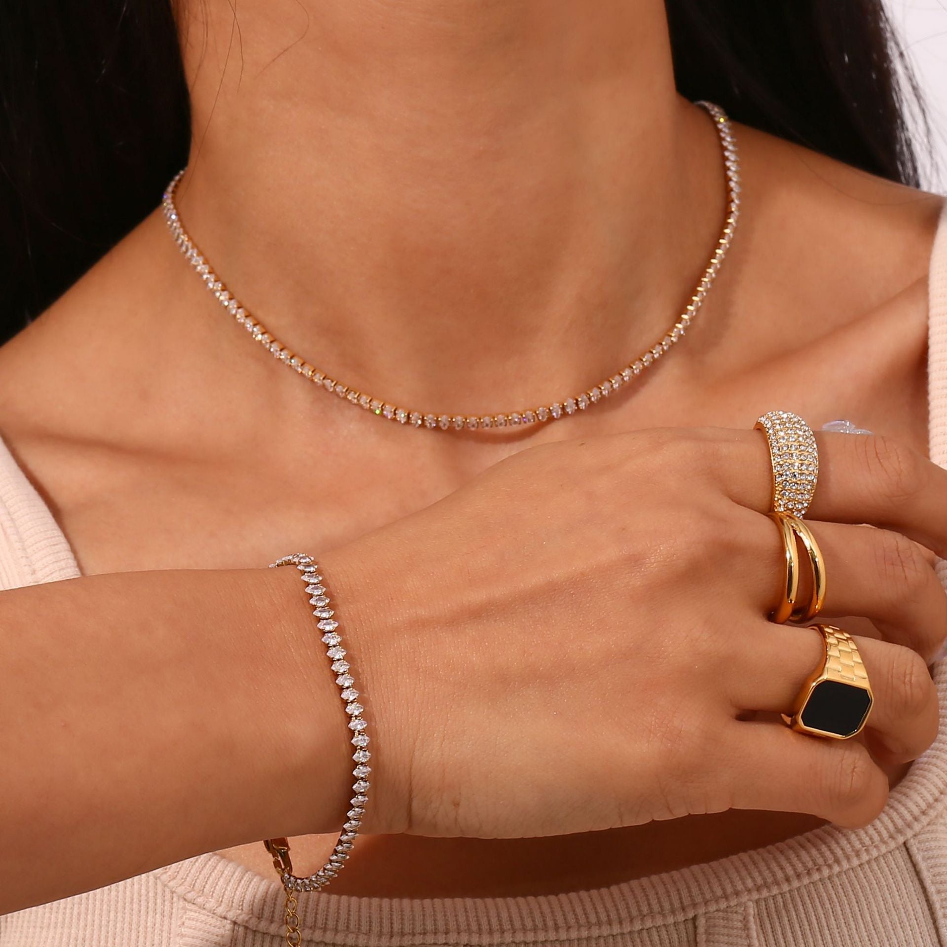Diamond Tennis Necklace | 18K Gold Plated with Hypoallergenic Design 5