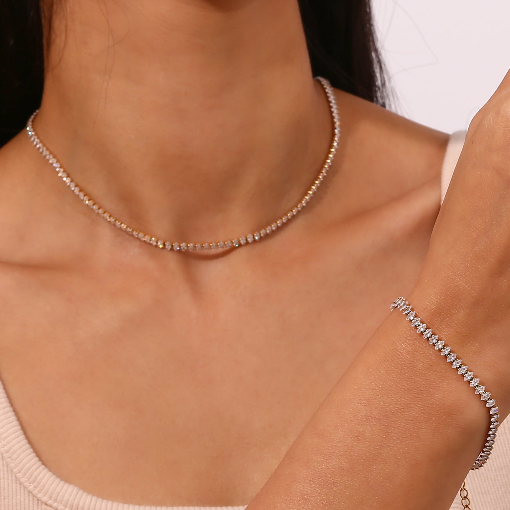 Diamond Tennis Necklace | 18K Gold Plated with Hypoallergenic Design 6