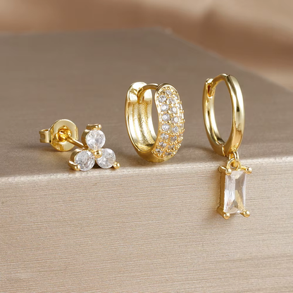 Earring Set | 3 Pairs of Dainty 18K Gold Brass Vermeil Earrings 0