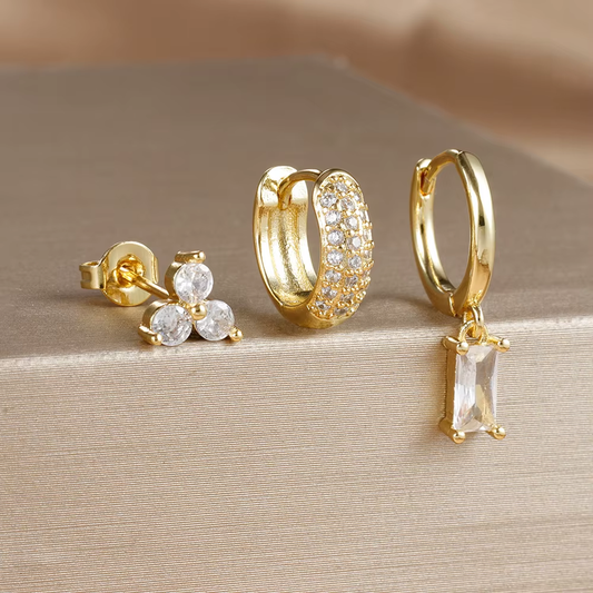 Earring Set | 3 Pairs of Dainty 18K Gold Brass Vermeil Earrings 0