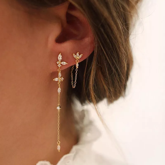 Earrings for Women | Dainty Stainless Steel Chain Design with Flower Accents 1