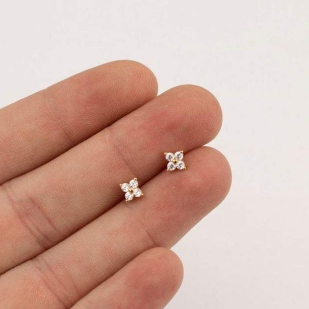 Earrings for Women | Hypoallergenic Flower Studs in S925 Sterling Silver with CZ Pave Stones 2