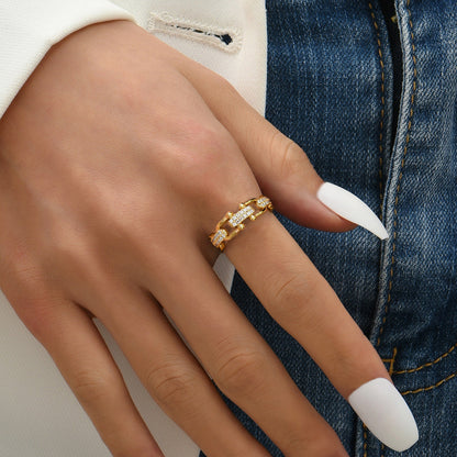 Elegant Gold Ring | Adjustable Open-Ended Design with Diamond Simulants 1