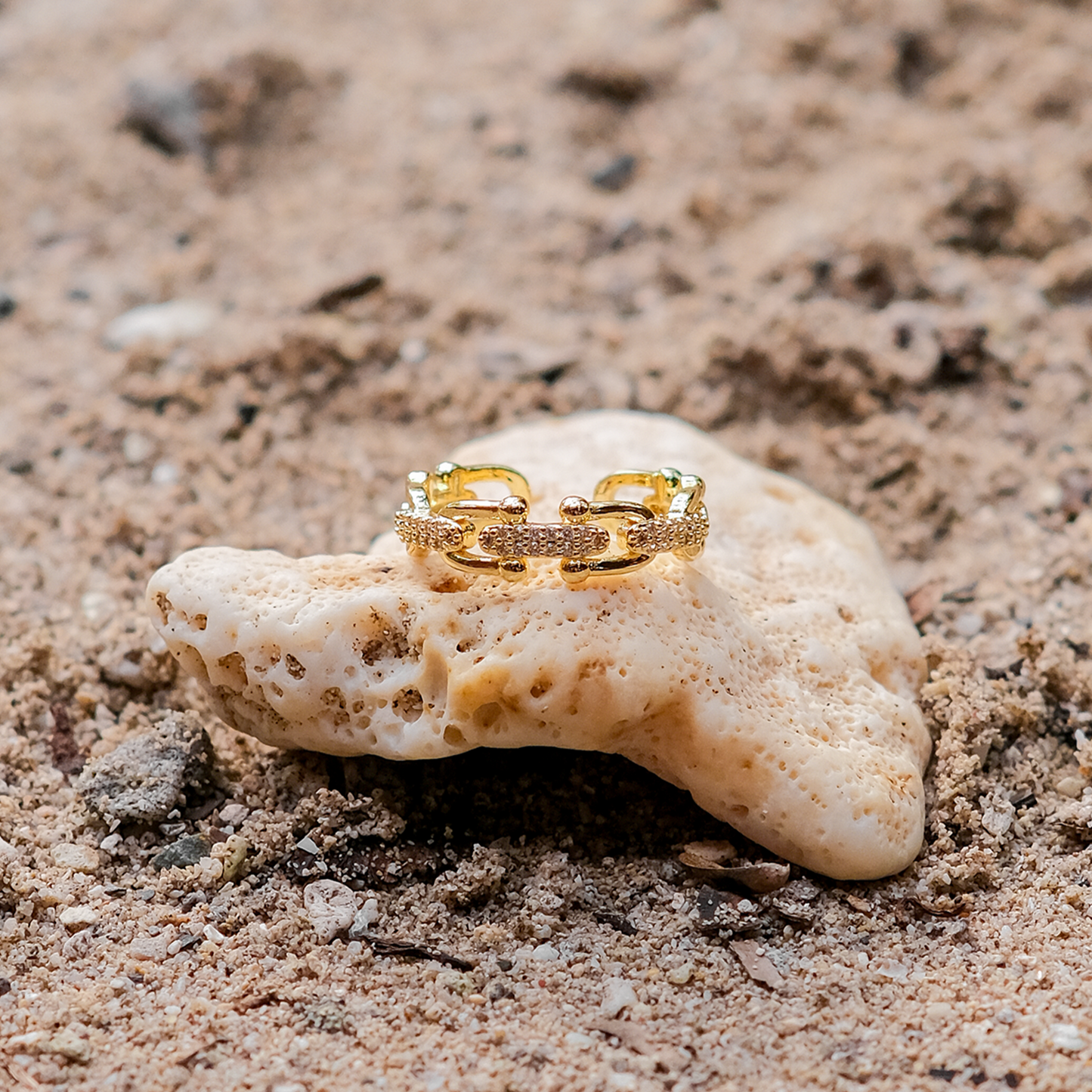 Elegant Gold Ring | Adjustable Open-Ended Design with Diamond Simulants 4