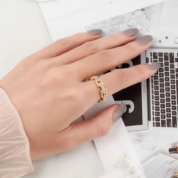 Elegant Gold Ring | Adjustable Open-Ended Design with Diamond Simulants 7
