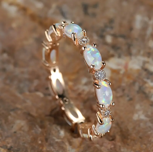 Eternity Opal Band Ring | 18k Gold/Silver Plated with Lab Made Opal 0