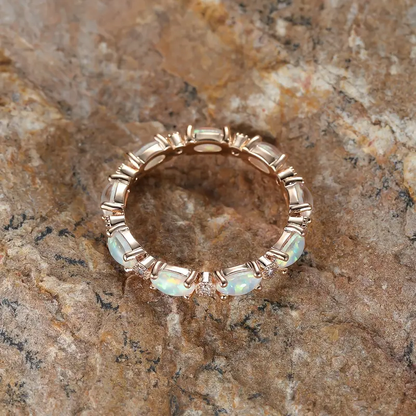 Eternity Opal Band Ring | 18k Gold/Silver Plated with Lab Made Opal 3