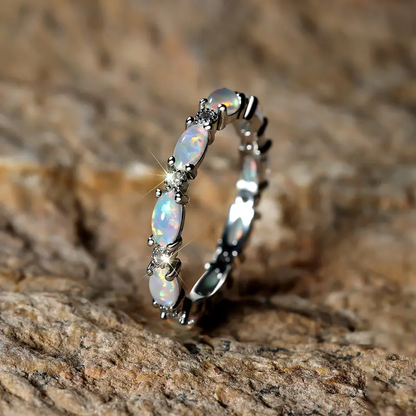 Eternity Opal Band Ring | 18k Gold/Silver Plated with Lab Made Opal 4