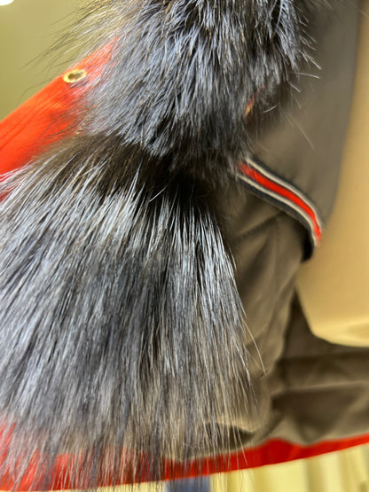 Roma Genuine Silver Fox Fur Rabbit Fur Insulated Parka in Red