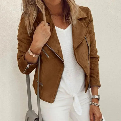 Faux Suede Moto Jacket | Asymmetrical Zip with Tailored Fit 0