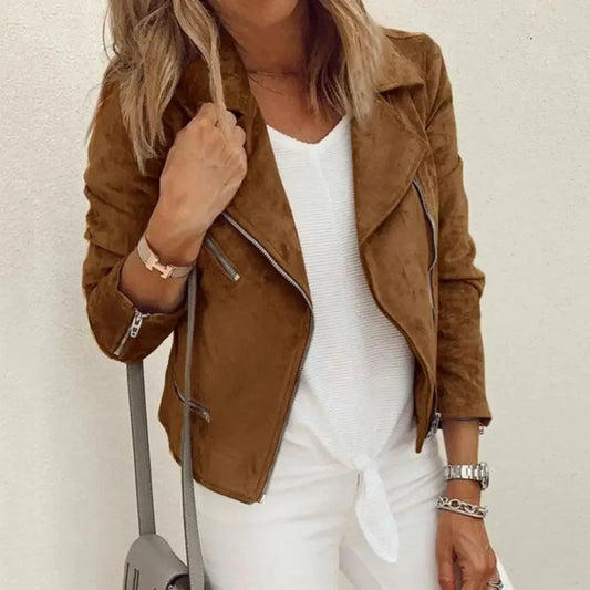 Faux Suede Moto Jacket | Asymmetrical Zip with Tailored Fit 0