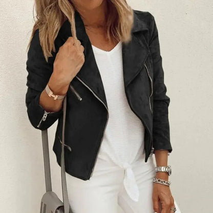 Faux Suede Moto Jacket | Asymmetrical Zip with Tailored Fit 2