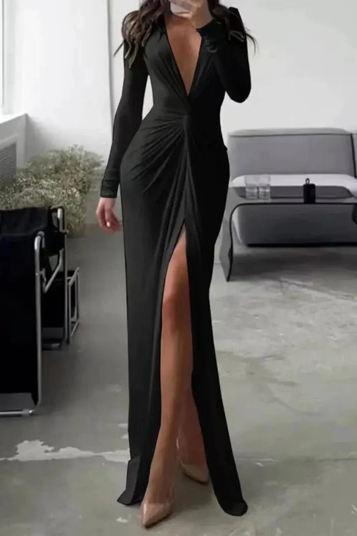 Formal Dress | Elegant V-Neck with Flattering Pleated Accents 1