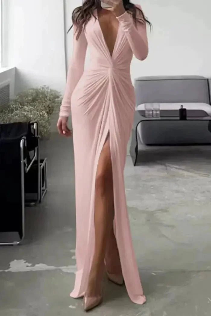 Formal Dress | Elegant V-Neck with Flattering Pleated Accents 11