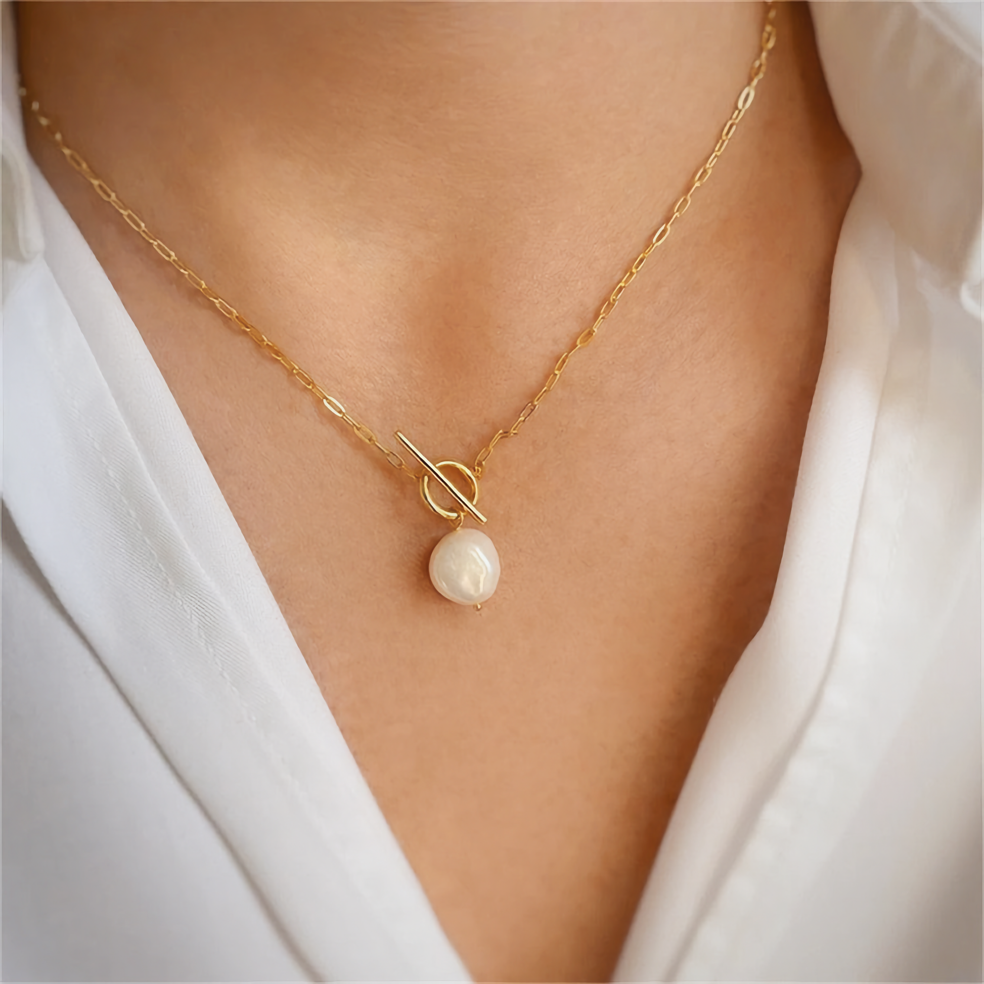 Freshwater Pearl Necklace | Waterproof Gold Chain with Elegant Design 4
