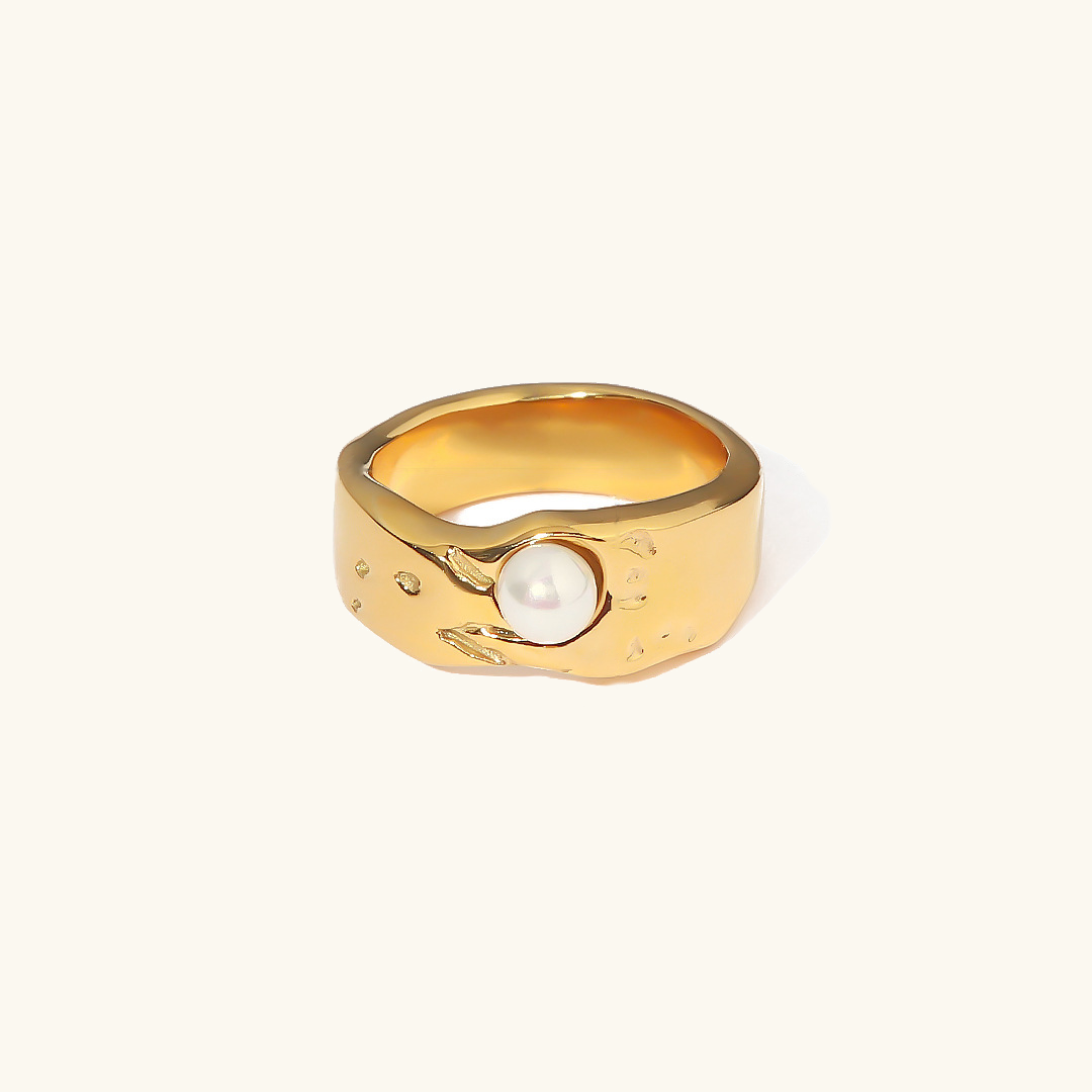 Freshwater Pearl Ring | Hypoallergenic Waterproof Gold Design 0