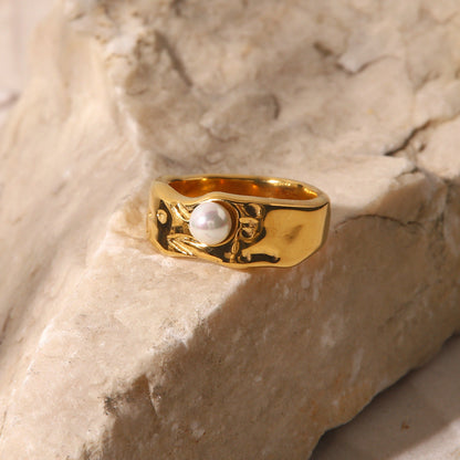 Freshwater Pearl Ring | Hypoallergenic Waterproof Gold Design 3