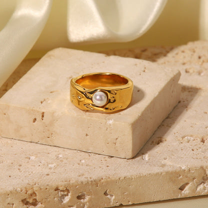 Freshwater Pearl Ring | Hypoallergenic Waterproof Gold Design 4