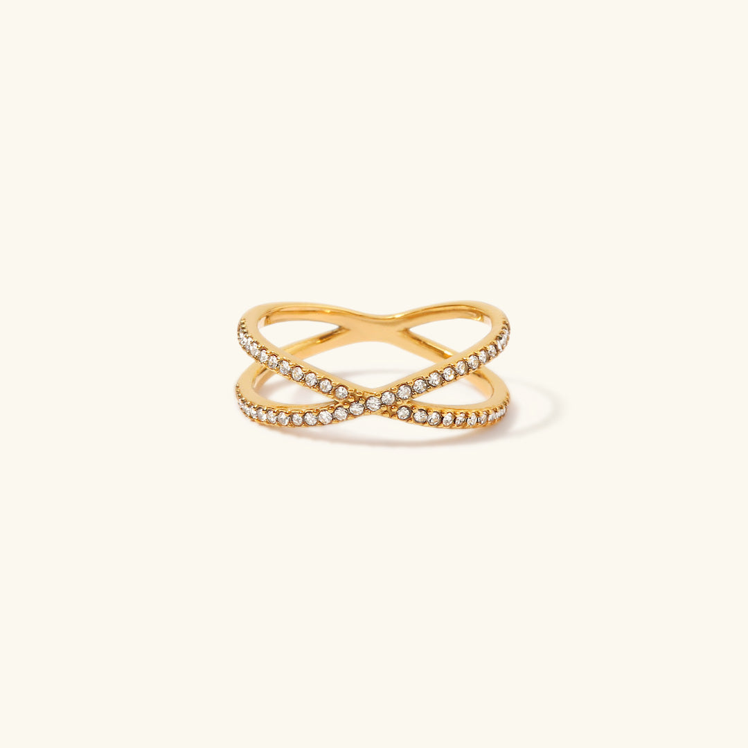 Gold Cross Ring | Solid 18k Gold with Dazzling Diamond Simulants 0